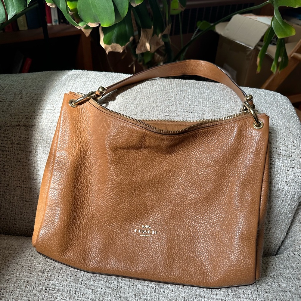 Coach Pebbled Leather Hobo Bag in Saddle Tan
